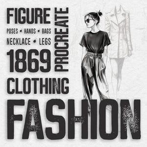 Procréer des tampons de mode | Pinceaux et tampons Procreate 1869 | 7 packs mode pour iPad | silhouette collier silhouette sacs pour vêtements - MODE