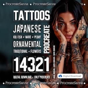 Procreate Tattoo Brushes - Digital Product - tattoo stаmр traditional Procreate flower brushes neotraditional stаmрs skull witch japanes