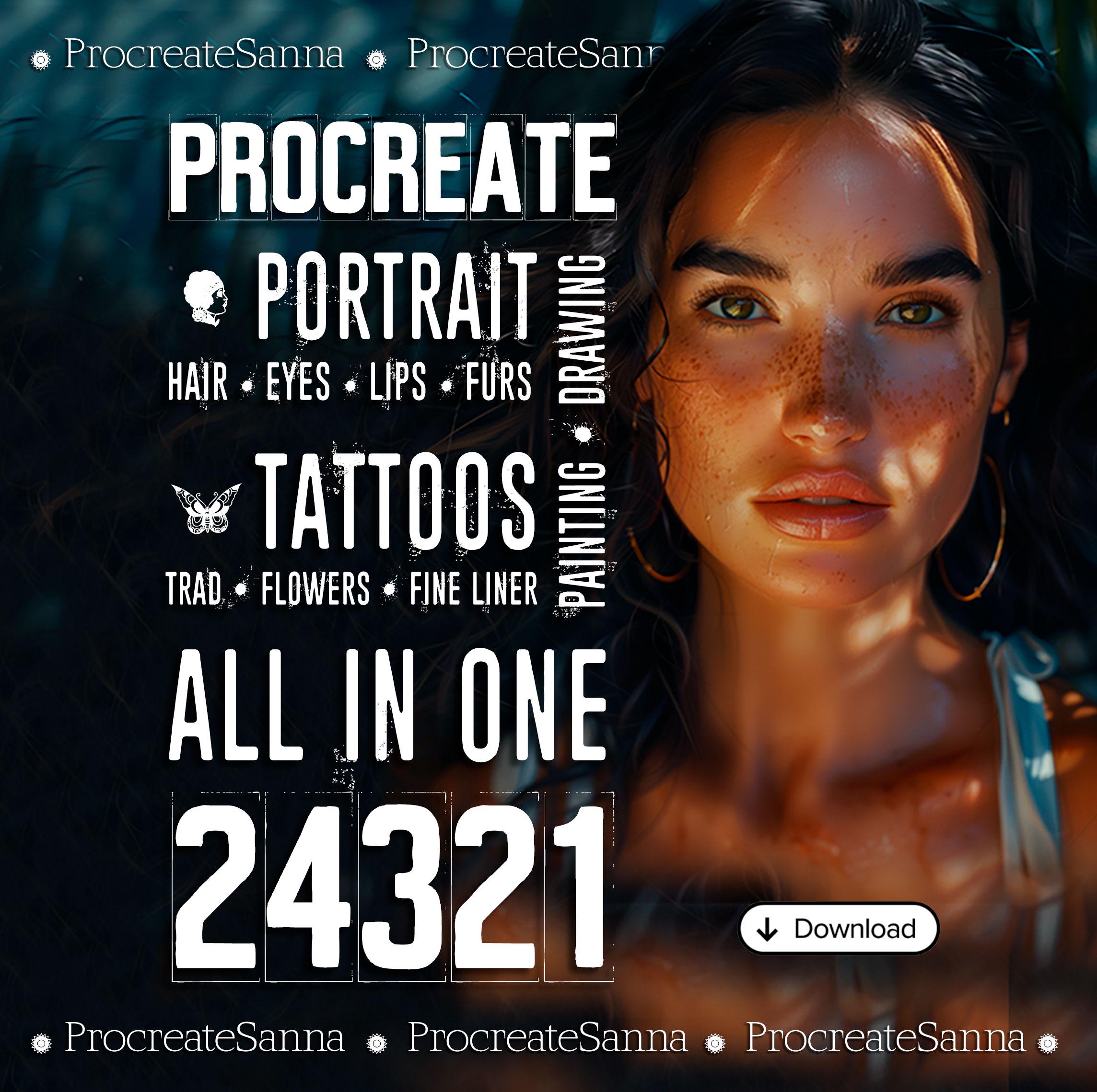 Mega Bundle de Pinceles y Sellos de Retrato para Procreate en iPad | Cabello, Piel, Ojos, Tatuajes + Sets de Pintura