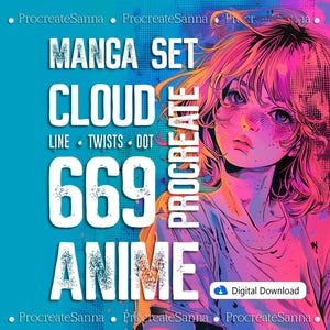 Manga Brushes - Procreate Brushes  - Anime Procreate brushes -  manga stamps stamps chibi stamps face eye stamps - MANGA & ANIME BUNDLE
