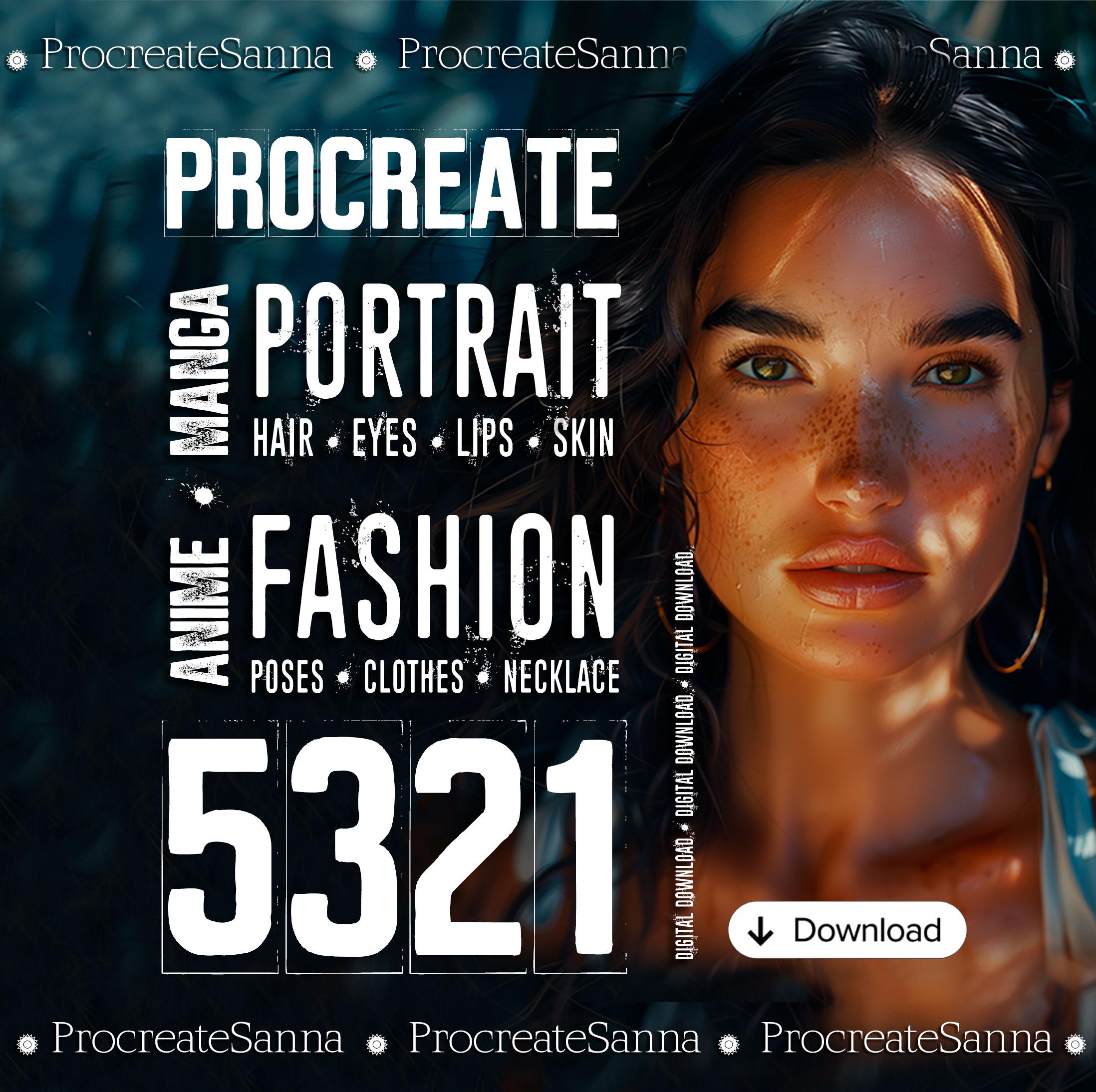 Mega Bundle de Pinceles y Sellos para Retratos en Procreate para iPad – Cabello, Piel, Ojos, Maquillaje + Guías