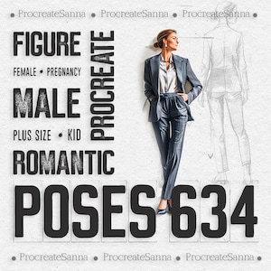 634 sellos de poses femeninas, sellos de figuras de Procreate, sellos de poses masculinas, sellos de poses románticas, sellos de poses de talla grande, pinceles de Procreate - PAQUETE DE POSES