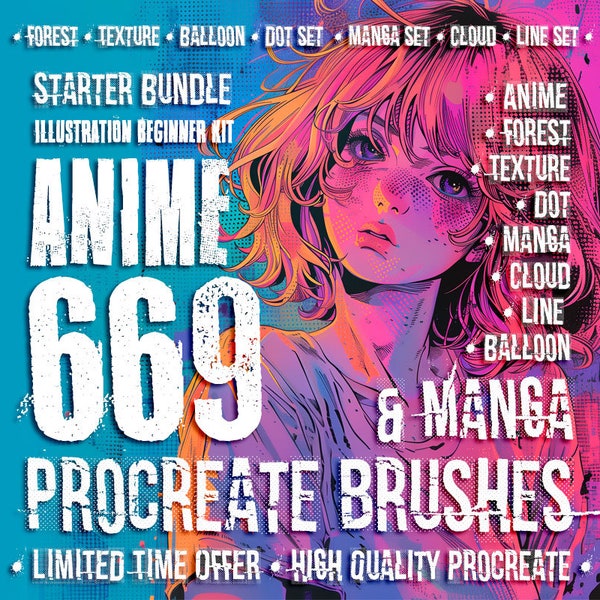 Pinceaux procreate manga tampons manga tampons anime tampons chibi tampons procreate anime manga visage pour les yeux - MANGA & ANIME BUNDLE