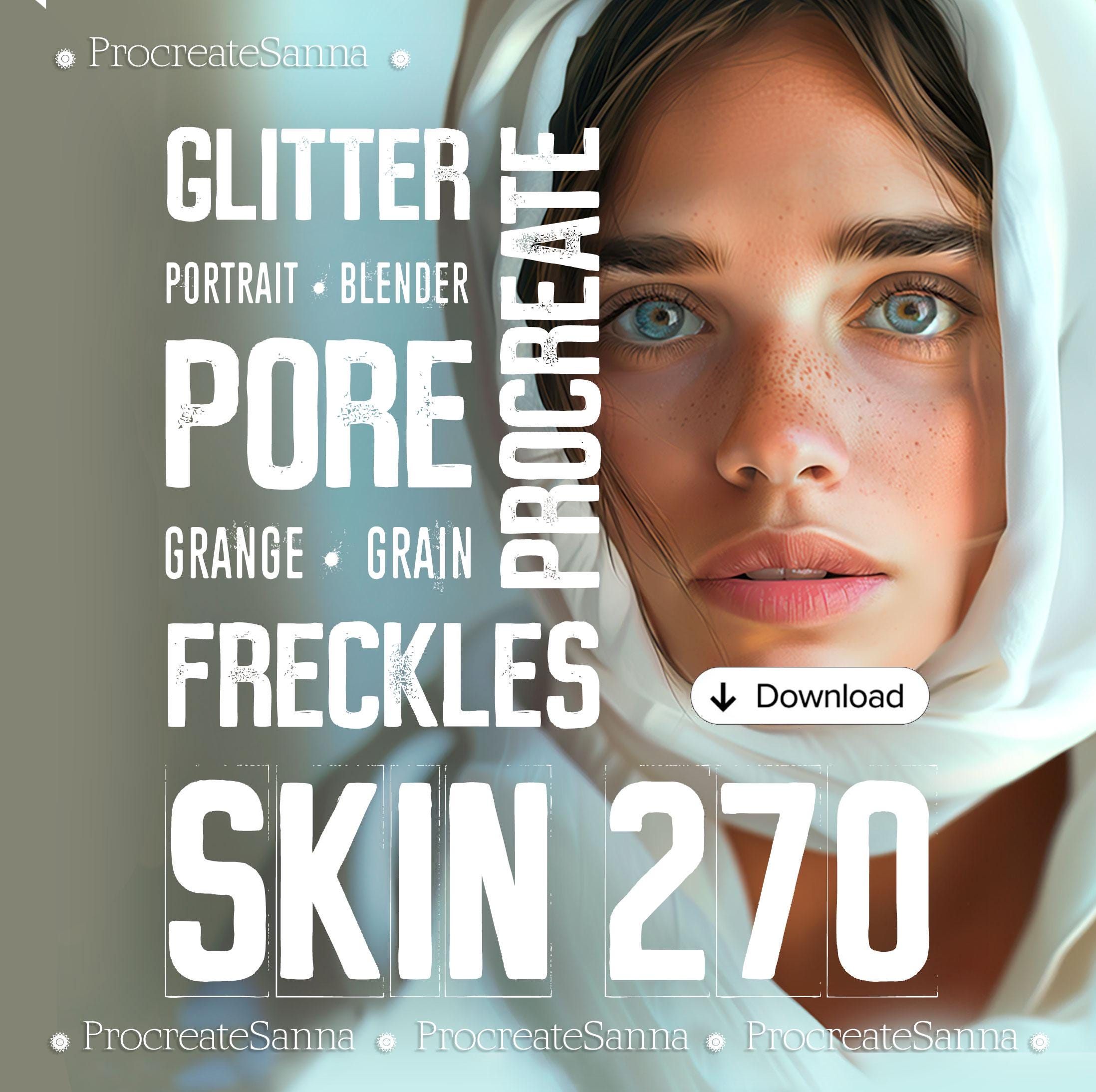 Paquete de pinceles de piel para Procreate – 270 sellos de piel, poros, pecas y brillo