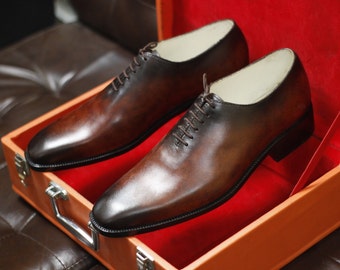 New Men's Handmade Formal Shoes Brown Shaded Leather Lace Up Stylish Dress & Casual Wear Shoes