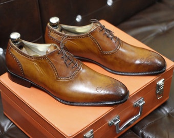 New Men's Handmade Formal Shoes Brown Leather , Lace Up Stylish Brogue Toe Dress & Casual Wear Shoes