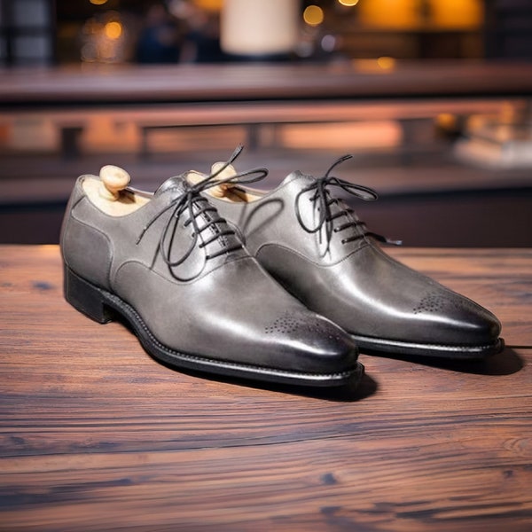 men gray Leather dress shoes, men formal shoes, leather shoes Men Style Gift For Men