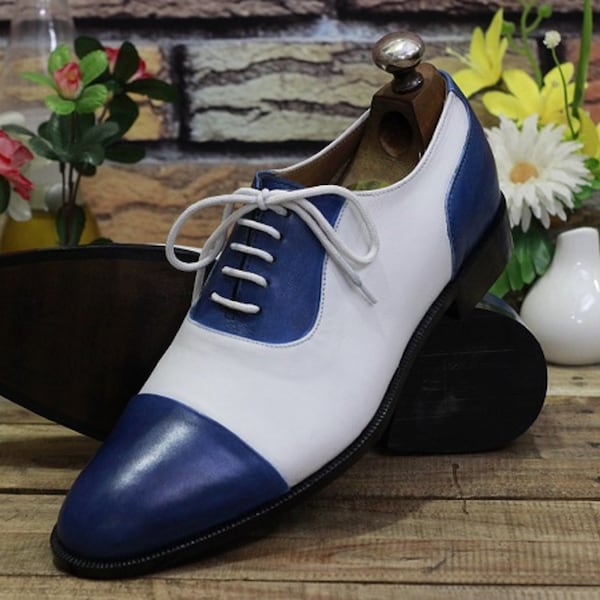 Mens Blue and White Leather Dress Shoes - Etsy