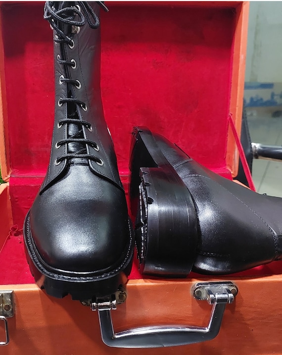 New Men s Handmade Formal Shoes Black Leather Lace up Stylish Ankle High Combat Style Formal Boots Etsy Canada