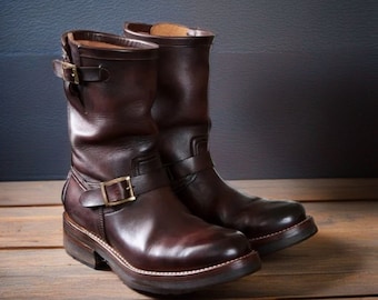 Handmade Men's Brown Leather motorcycle boots, Men brown work boots, Biker boots Men Boots