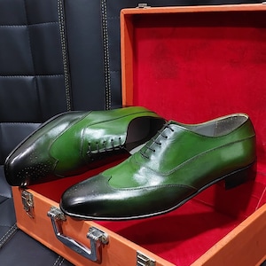 New Men's Handmade Formal Shoes Black , Green  Leather Lace Up Cap toe  Stylish Dress & Formal Wear Shoes