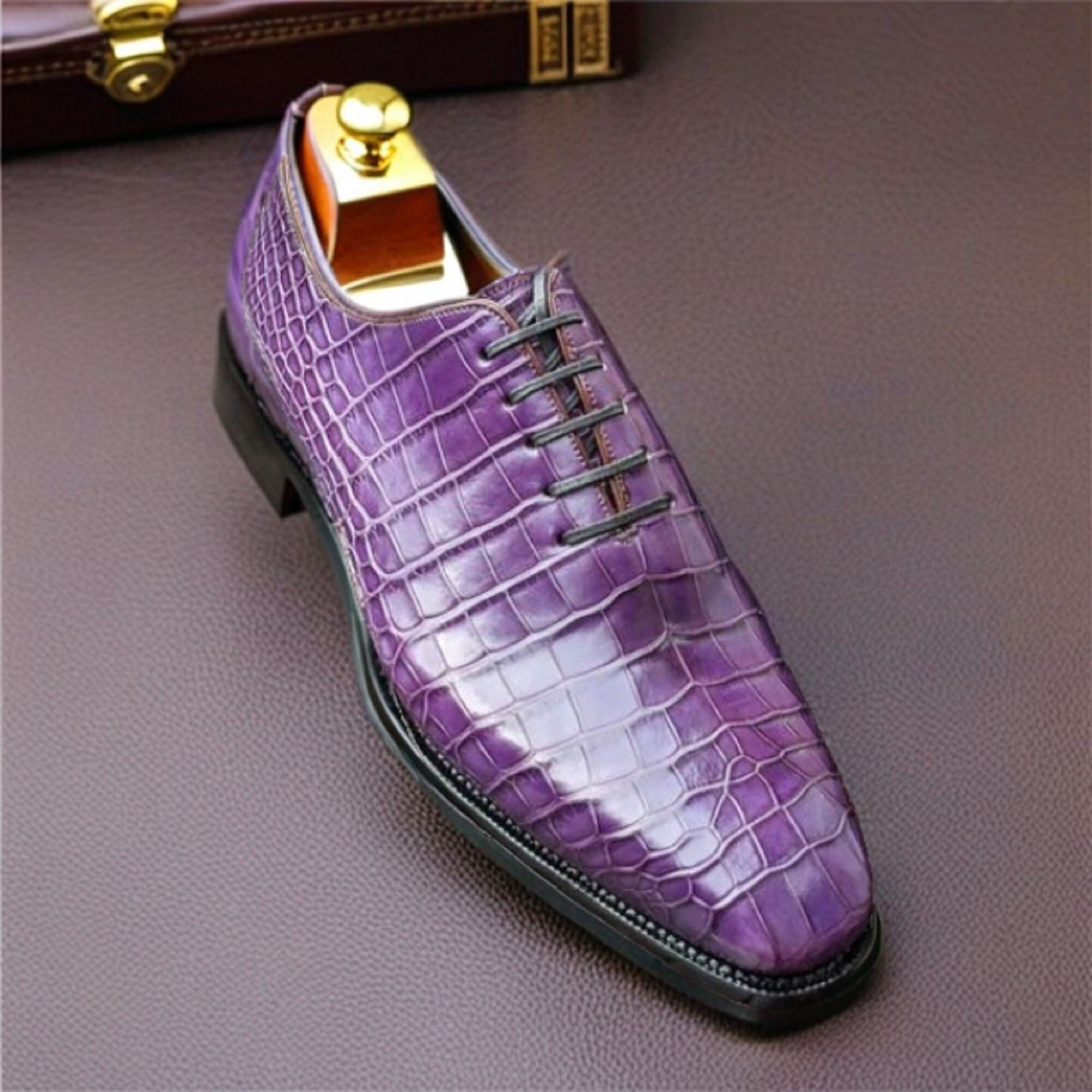 PREMIERE 115 SANDAL IN VIOLET PURPLE CROCODILE LEATHER