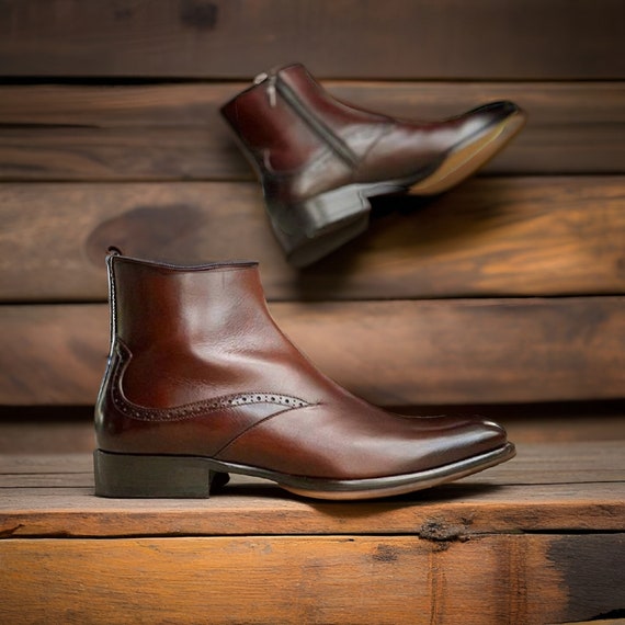 Ankle high leather boots mens best sale
