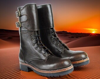 Military Ranger Boots in Black Grained Leather Vintage Y2K French Army Size France 42 US 8.5 Etsy India