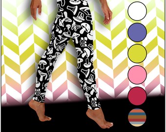 Mushrooms - Leggings / Pastel Goth / Gym Pants / Cottagecore / Streetwear / Workout Attire / Harajuku / Yoga Pants / Mushroom Pattern