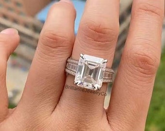 6.00Ct Emerald Cut Emerald Diamond Solitaire Engagement Ring 14K White Gold Over
