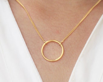 Open Circle Karma Necklace In Gold, Dainty Circle Necklace, Ring Necklace, Pendant Necklace, Delicate Circle Outline, Ring Link Necklace