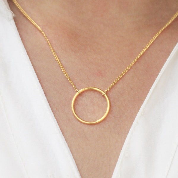 Open Circle Karma Necklace In Gold, Dainty Circle Necklace, Ring Necklace, Pendant Necklace, Delicate Circle Outline, Ring Link Necklace