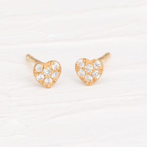 Heart Stud, Cubic Zirconia Stud, Minimalist Heart Earrings, 14k Gold Vermeil Heart Stud, Gift For Friend, Gold Cz Stud, Dainty Stud image 1