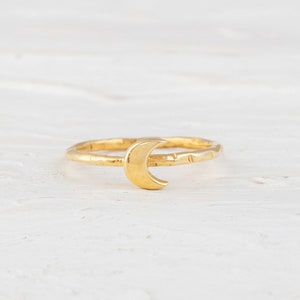 Gold Moon Ring, Textured Moon Rings, Gold Stacking Ring, Gold Vermeil Moon Ring, Stacking Band Rings, Moon, Crescent Moon Ring, Simple, Gift
