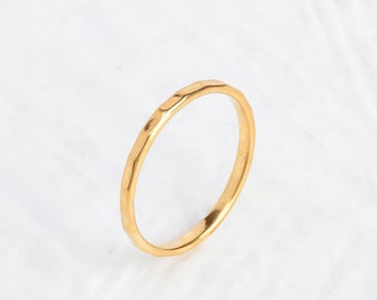 Hammered Gold Ring, 14k Gold Vermeil Band, Stack Gold Ring, Anniversary Gift, Stackable Band Ring, Handmade Ring, Dainty Promise Ring