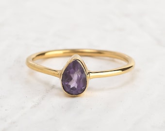 Amethyst Ring, 14k Gold Vermeil Ring, Amethyst Delicate Ring, Anniversary Gift for Wife, Purple Gemstone Ring, Love Ring, Boho Ring, Gift