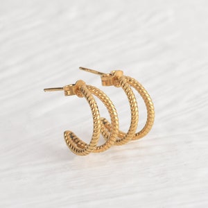 Dainty Tiny Cabled Huggie Hoop Earrings, Twisted Wire Hoop Earring, Hoop Gold Earring, Handmade Hoop Earring, Gift For Wife image 1