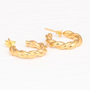 Twisted Wire Hoop Earring, Huggie Hoop, Hoop Gold Earring, Christmas Gift, Handmade of Gold Hoop Earring, Chunky Hoops, Gold Gift for Wife image 1