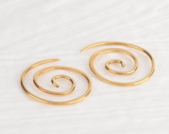Gold Hoops Earrings, Spiral Hoops Earrings, 14K Gold Hoops, Open Hoop Earrings, Simple Hoop Earrings, Gift for wife, Party Wear Earrings