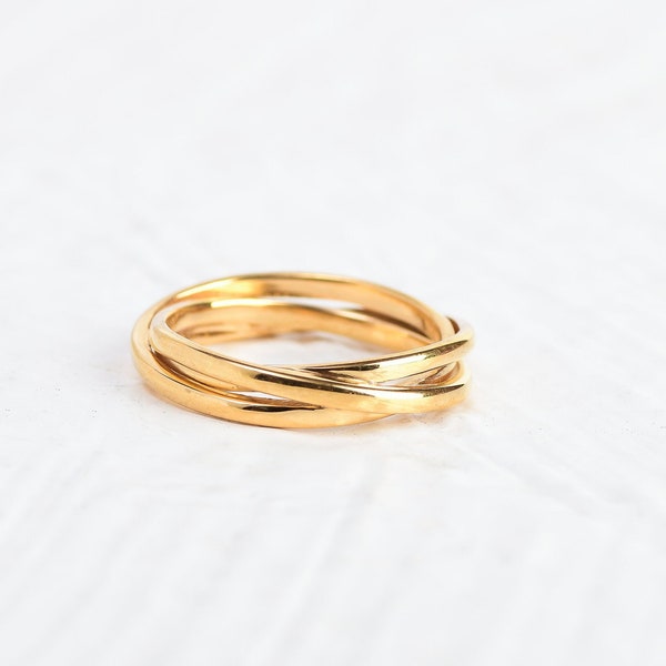 Triple Band Ring, 14k Gold Vermeil Band, Rolling Band Ring, Band Ring, Statement Ring, Wedding Ring, Gift, Thumb Ring, Birthday Gift