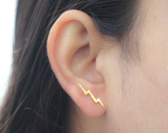 Tiny Lightning Bolt Stud in Gold, Electric Stud Earrings, Dainty Minimalist Stud Earrings, Lightning Studs, Handmade Studs, Birthday Gift