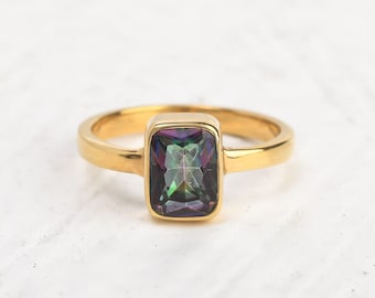 Mystic Topaz Ring, Multi Color Stone Ring, Engagement Ring, 14k Gold Vermeil Ring, Everyday Wear Ring, Dainty Ring Gift for men & women