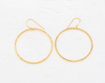 Hammered Gold Hoops Earrings, Big Wire Hoops Earrings, 14K Gold Hoops, Large Hoop Earrings, Thin Hoops, Dangle Earrings, Earrings For Women