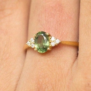 Peridot Engagement Ring in 14K Gold Vermeil, August Birthstone Ring, Peridot Solitaire Ring, Green Stone, Promise Ring, Anniversary Gift