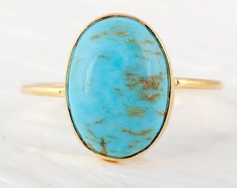 Turquoise Ring, Arizona Turquoise Ring in 14k Gold Vermeil, Gold Turquoise Ring, Anniversary Gift Ring, Turquoise Gold Stacking Ring
