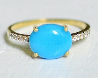 Sleeping Beauty Turquoise Ring, Gold Turquoise Ring, Blue Stone Ring, 14K Gold Vermeil, Engagement Turquoise Ring, Gift For Anniversary