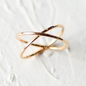 14k Gold Vermeil Ring, Tiny Criss Cross Ring, Dainty Minimalist Ring, Gold X Ring, Gold Infinity Ring, Anniversary Gift, Promise Ring