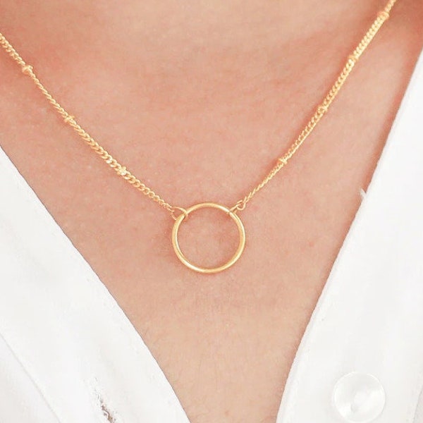 Delicate Open Circle Necklace, Dainty Gold Open Circle Necklace, Ring Link Karma Circle Necklace, Circle Outline, Best Everyday Necklace