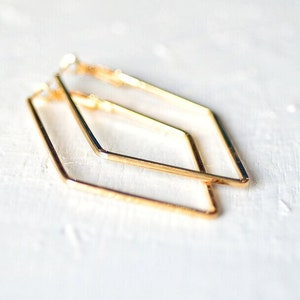 14k Gold Vermeil Rhombus Hoop Earrings, Large Geometric Earrings, Statement Earrings, Modern Creoles, Gift for Girlfriend