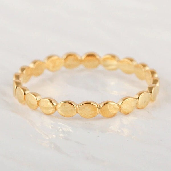 Hammered Bead Ring, Connected Dots Ring, Yellow Gold Ring, Flat Bead Ring, Gold Dot Ring, Beaded Dot Ring Gold, Hammered Dot Ring