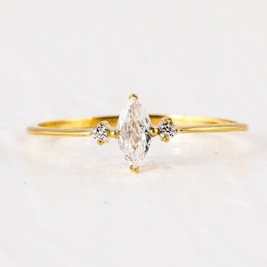 Marquise Moissanite Ring, Marquise Cut Moissanite Engagement Ring In 14K Gold Vermeil, Colorless Moissanite, Solitaire Marquise Wedding Ring