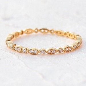 Marquise Shape Art Deco Wedding Band, 14k Gold Vermeil Marquise Band Ring, Full Eternity Band, Vintage Style Band, Stackable Ring for Women