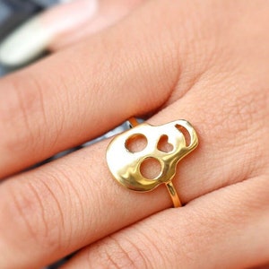 Skull Ring, Skull Gold Jewelry, Biker Ring, Memento Mori Jewelry, Bohemian Gold Ring, Dainty Skull Rings, Wiccan Gift, Statement Ring