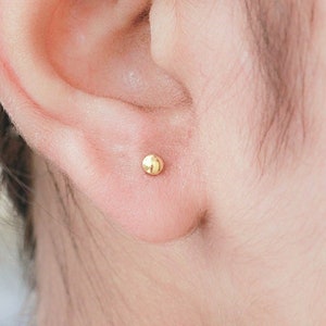 Tiny Ball Stud, Round Gold Ball Earrings, 3mm Ball Stud Earrings, Plain Gold Studs, Everyday Minimalist Classic Ball Stud For Men & Women
