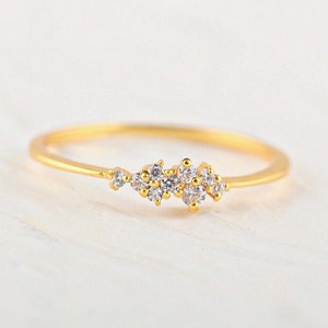 Cluster Ring, Dainty Gold Cluster Ring, Stacking Ring, Delicate Thin Ring, Minimalist Ring, CZ Cluster Ring, Skinny Ring, Promise Ring