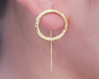 Gold Circle Earrings, Open Texture Circle Earrings, Minimal Gold Earring, Minimalist Earrings, Dainty Earrings, Dangle Earrings