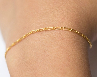 14k Gold Link Chain Bracelet, Rectangle Paper Clip Chain Bracelets, Chain Bracelet, Dainty Gold Bracelets For Women, Gift For Her