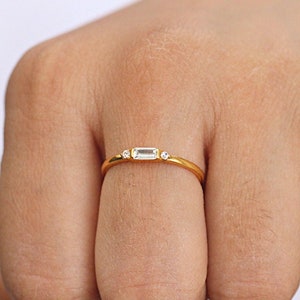 Baguette Ring, Dainty Baguette Stacking Ring, 14k Gold Vermeil Minimalist Ring, CZ Ring, Baguette Ring, Thin Baguette Ring, Delicate Ring image 1