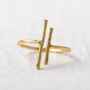 Double Bar Open Ring, Modern Minimalist Ring, Geometric Ring, 14k Gold Vermeil Ring, Parallel Bar Ring, Gold Knuckle Ring, Sister Gift Ring
