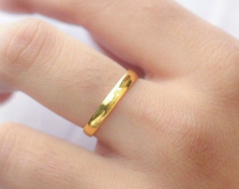 14k Gold Vermeil Band Ring, Plain Gold Band Ring, Simple Wedding Band, Gold Band, Promise Ring, 3mm Gold Band, Half Dome Band, Stacking Ring